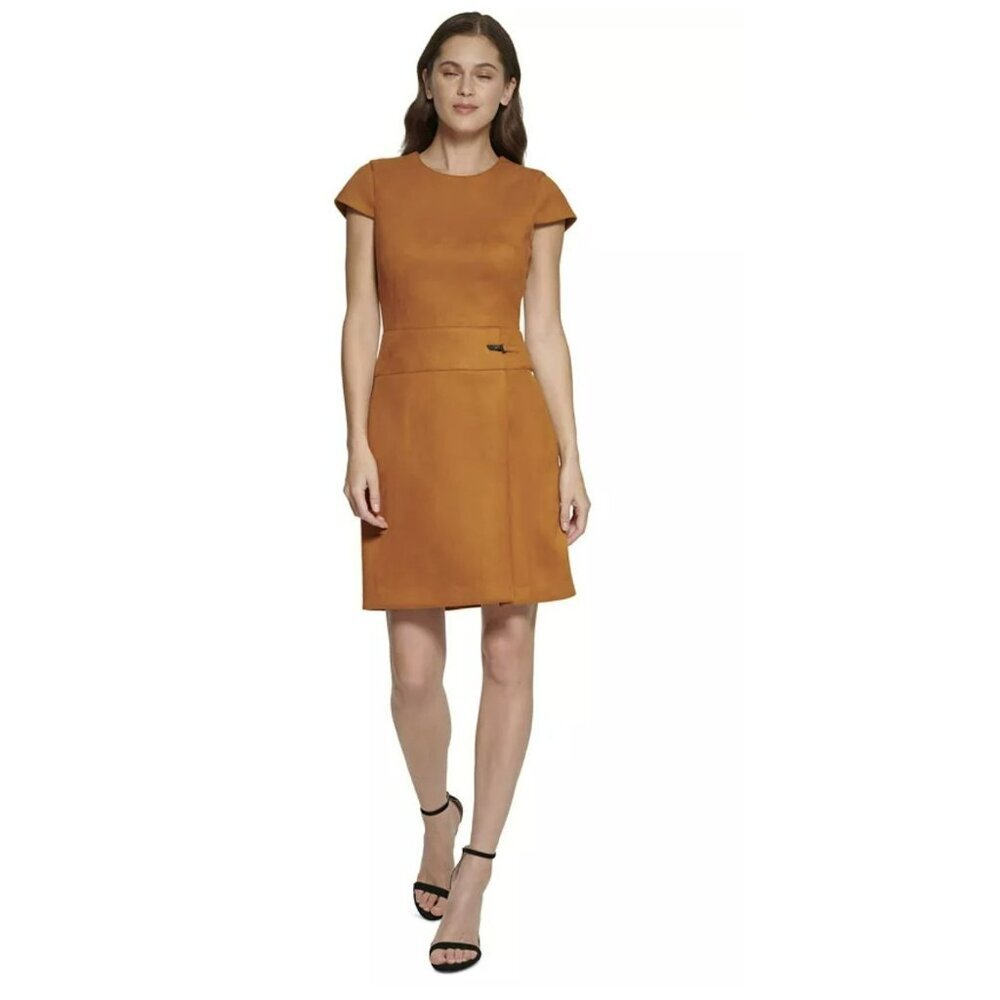 DKNY Faux Suede Short Sleeve Shift Dress Size 18W NWT